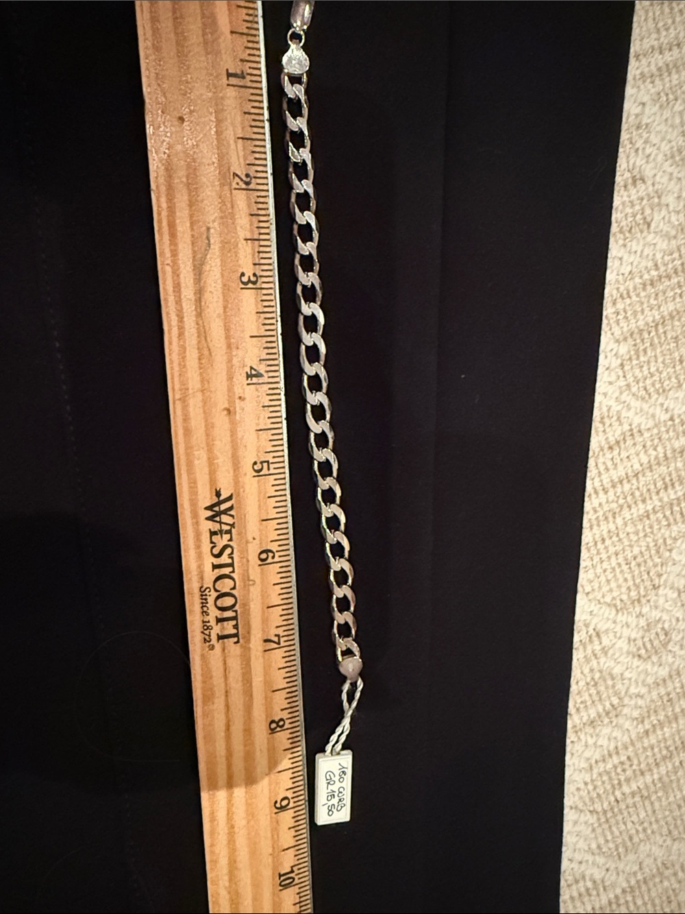 Sterling Figaro Chain Bracelet with Rectangular Tag - Silver